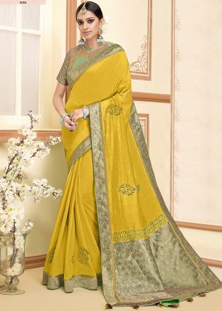 Yellow Zari Woven Satin Silk Saree