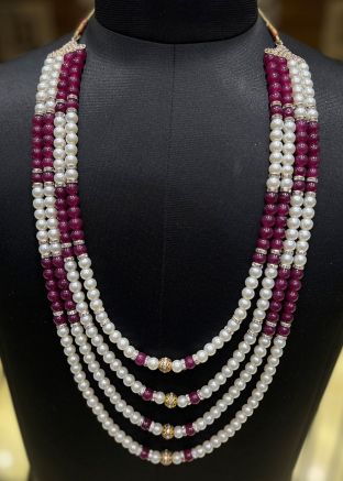 Maroon Beaded Groom Kantha Mala