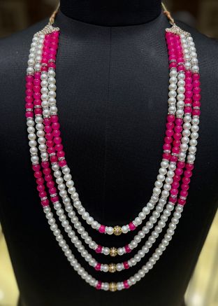 Pink Groom Kantha Mala In Beads Work