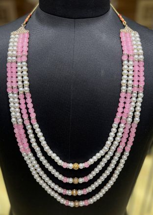 Light Pink Beaded Groom Kantha Mala