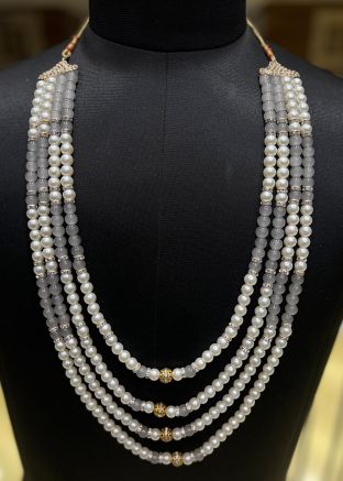 Grey Groom Kantha Mala In Beads Work