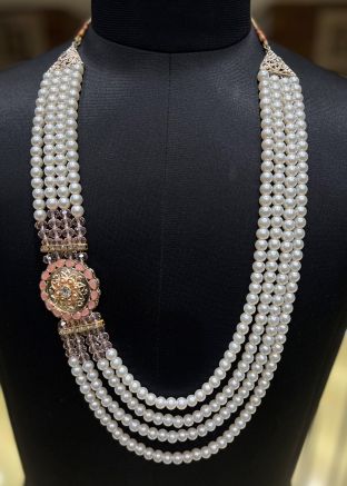 Cream Beaded Multi Layer Groom Kantha Mala