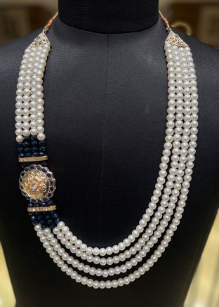 Cream Beads And Stone Studded Groom Kantha Mala