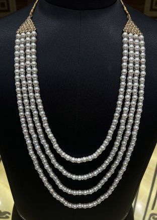 Cream Groom Kantha Mala In Beads Work