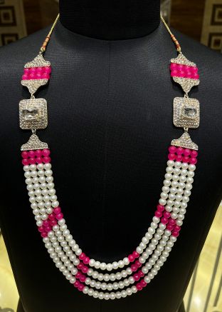 Beaded Groom Multi Layer Kantha Mala In Pink