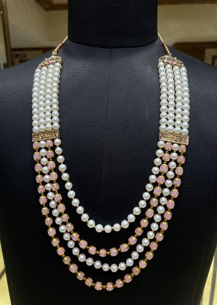 Pink Groom Kantha Mala In Beads Work