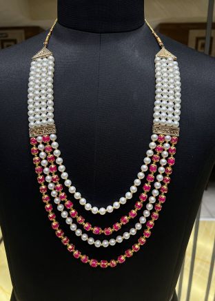 Pink Beaded Groom Kantha Mala