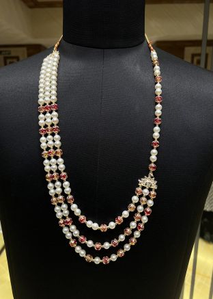 Red Groom Kantha Mala In Beads Work