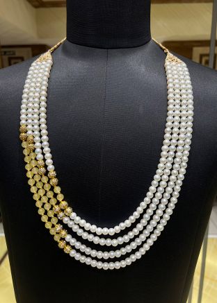 Cream Beaded Groom Kantha Mala