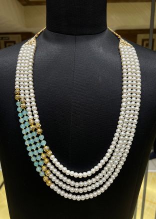 Cream Beaded And Stone Studded Groom Kantha Mala