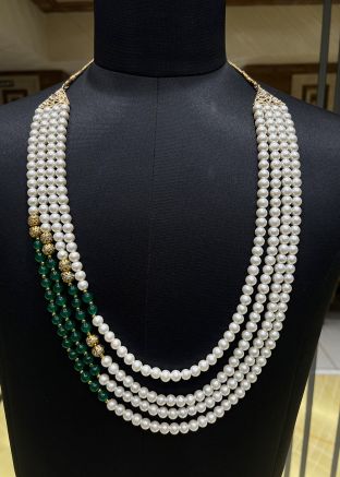 Cream Beaded Groom Multi Layered Kantha Mala