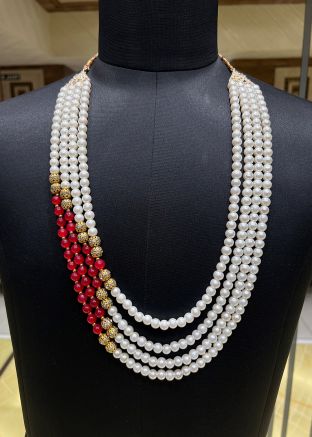 Cream Beaded Multi Layered Groom Kantha Mala