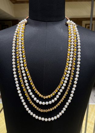 Cream Beaded Multi Layer Groom Kantha Mala