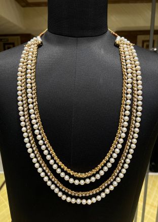 Cream Beaded Groom Multi Layered Kantha Mala 