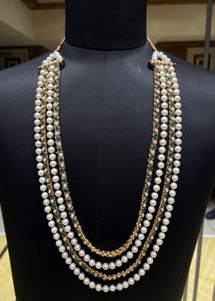 Green And Cream Groom Beaded Kantha Mala 