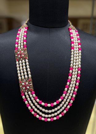 Pink Groom Kantha Mala In Beads Work