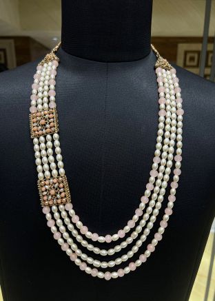 Peach Groom Kantha Mala In Beads Work