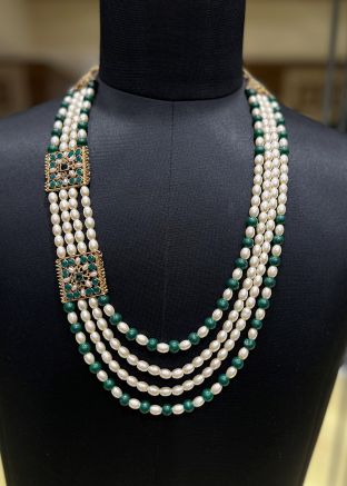 Green Groom Kantha Mala In Beads Work