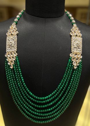 Green Groom Kantha Mala In Beads Work