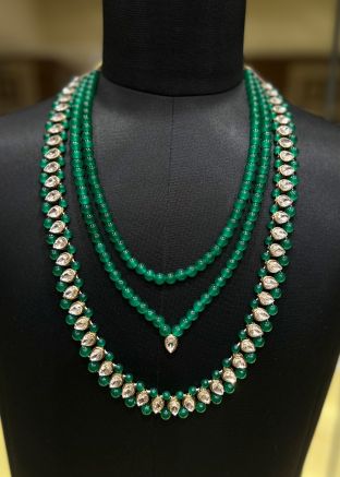 Green Beads And Kundan Studded Groom Kantha Mala 