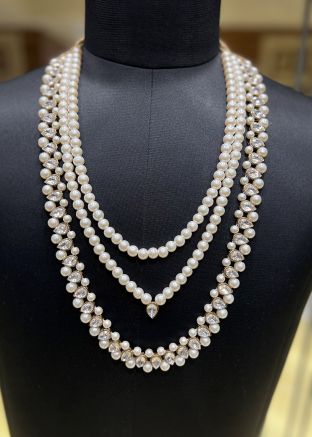 Cream Beaded And Kundan Work Kantha Mala