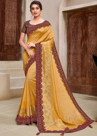 Yellow Applique Work Saree & Blouse