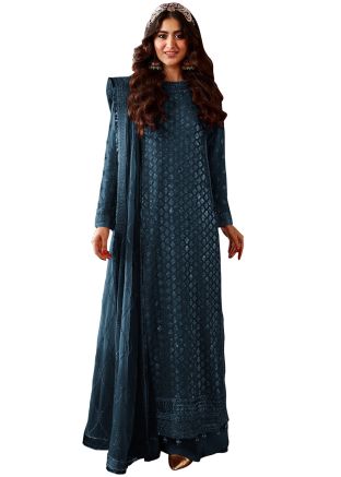 Blue Embroidered Palazzo Salwar Suit