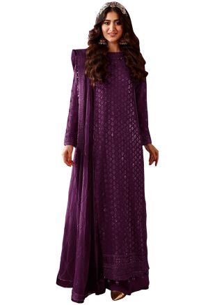 Purple Sequin Embroidered Palazzo Salwar Suit