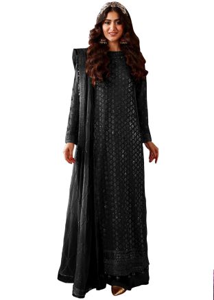 Black Embroidered Palazzo Salwar Suit