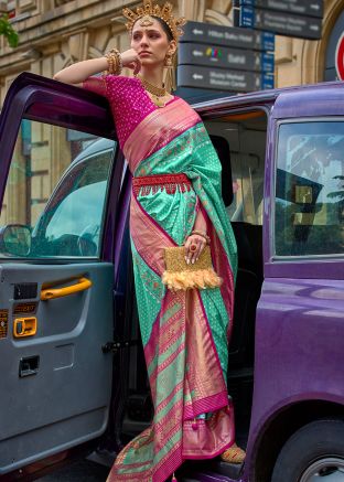 Green Zari Woven Saree In Silk