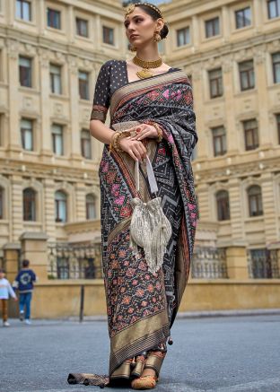 Black Zari Woven Saree In Silk