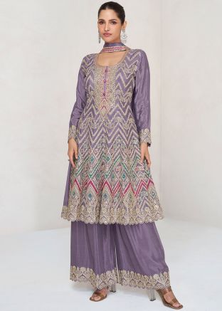 Purple Embroidered Palazzo Salwar Suit