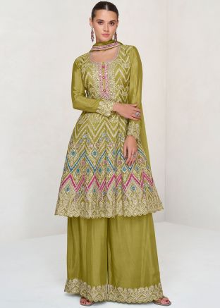 Green Mirror Work Palazzo Salwar Suit 