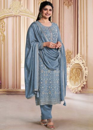 Prachi Desai Stone Blue Embroidered Pant Style Salwar Suit