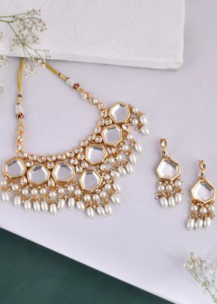 Golden Necklace Set In Beads Work