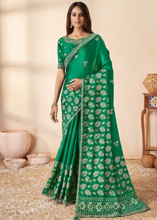 Green Printed Saree In Art Silk