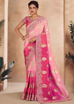 Shaded Pink Art Silk Saree In Woven Work