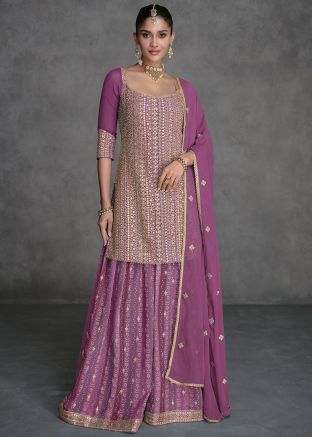 Purple Embroidered Salwar Suit In Georgette