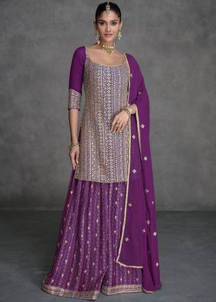 Purple Embroidered Salwar Suit In Georgette