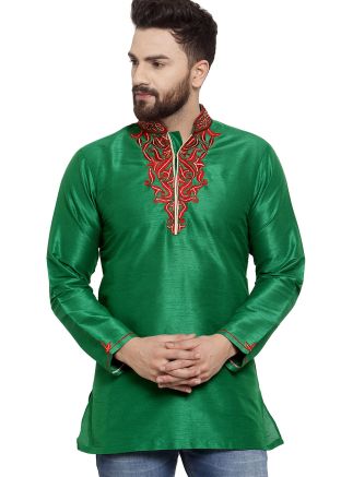 Green Embroidered Readymade Short Kurta
