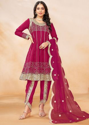 Readymade Pink Sequins Embellished Dhoti Style Suit