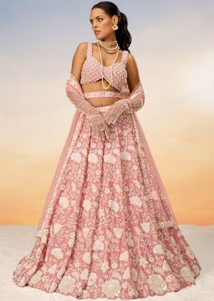 Pink Floral Embroidered Bridesmaid Lehenga Choli