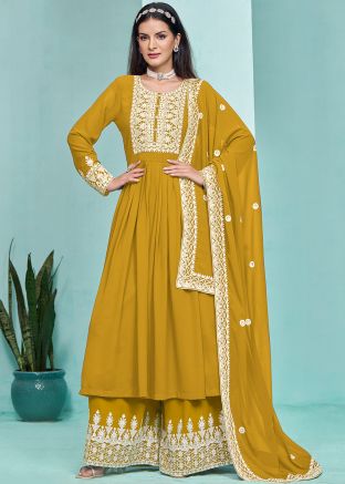 Mustard Yellow Georgette Embroidered Anarkali Suit