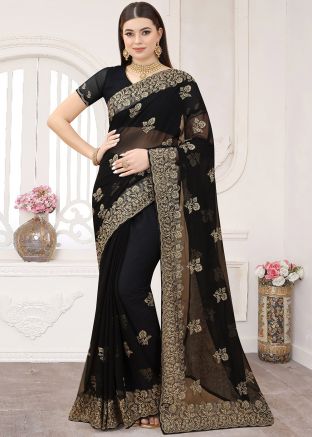 Black Zari Work Shimmer Saree