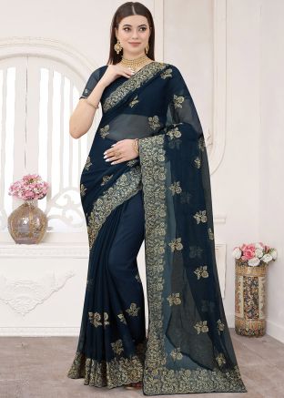Blue Zari Shimmer Saree & Blouse