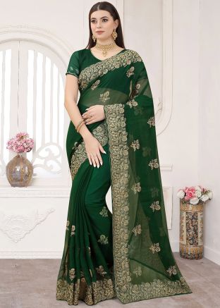 Green Shimmer Saree In Zari Work