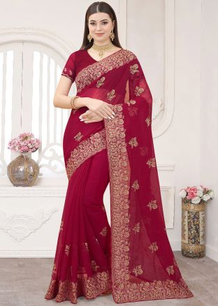 Pink Zari Shimmer Saree & Blouse