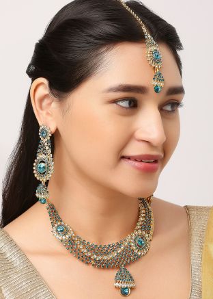 Blue Stone Work Necklace Set