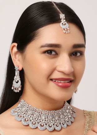 Silver Studded Stone Necklace Set