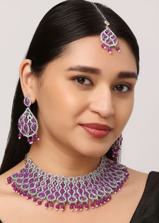 Purple Studded Stones Necklace Set